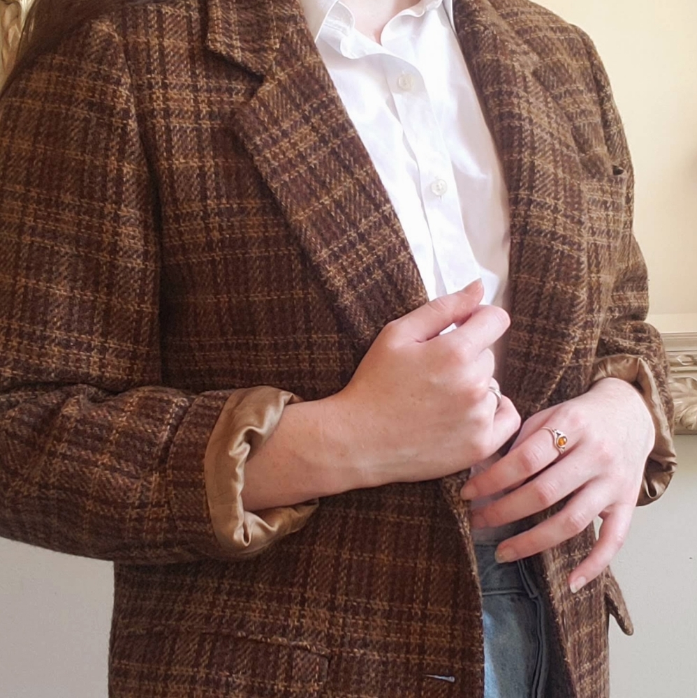 Dark Academia Eddie Bauer Plaid Wool Blazer